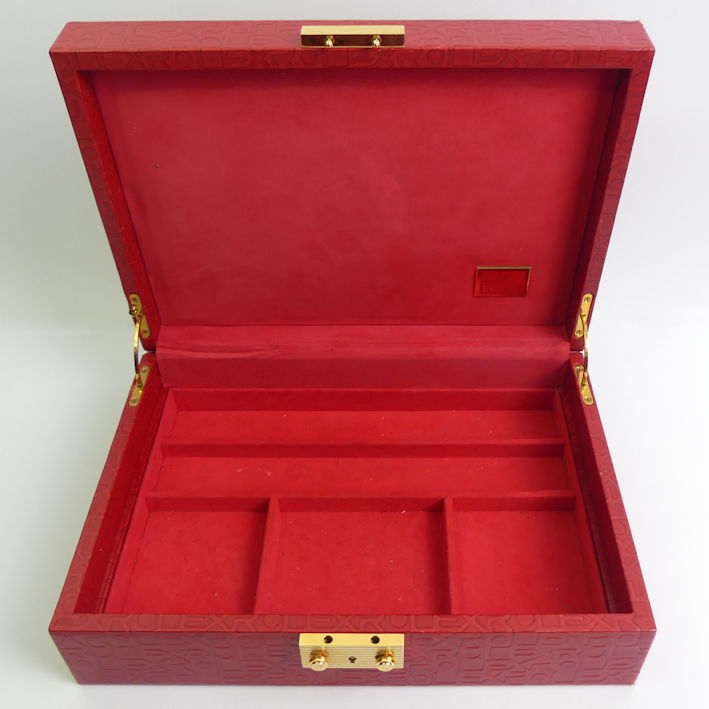 Rolex red leather jewellery and watch box with key, 29.5cm x 21cm x 9cm. - Image 3 of 5