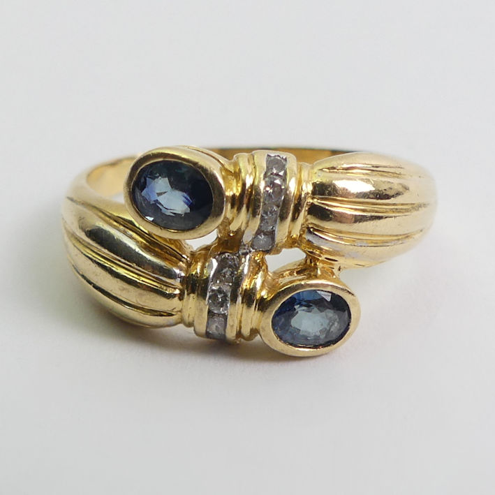 18ct gold sapphire and diamond ring, 5 grams, 10.2mm, size P1/2. - Image 2 of 3