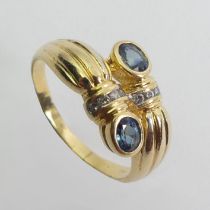 18ct gold sapphire and diamond ring, 5 grams, 10.2mm, size P1/2.