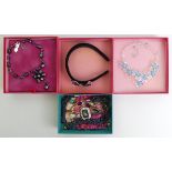 Two Butler & Wilson boxed necklaces along with a collar and a box of assorted costume jewellery.