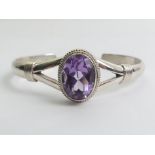 Sterling silver amethyst cuff bangle, 23.4 grams, 19.6mm wide.