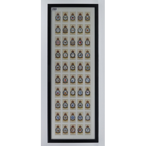 A set of fifty Players R.A.F Squadrons cigarette cards framed and glazed. Collection only.