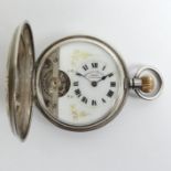 Silver full hunter Hebdomas Swiss movement 8 day pocket watch. 50 x 70 mm. Condition report: In