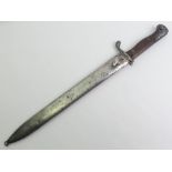 WWI German K98 mouser bayonet and scabbard, the blade signed and dated 1872. Blade 57 cm long.