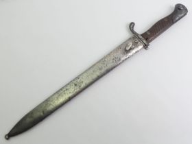 WWI German K98 mouser bayonet and scabbard, the blade signed and dated 1872. Blade 57 cm long.