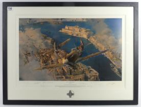 A framed and glazed limited edition print by Robert Taylor 'Malta-George Cross' signed by notable