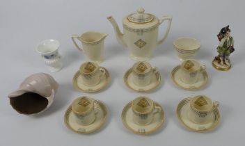 A Minton fifteen piece coffee set together with a Poole shell, a Wedgwood urn and a Capodimonte