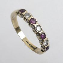 9ct gold ruby and diamond ring, 2 grams, 3.1mm, size L.