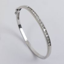 Sterling silver stone set hinged bangle, 14.6 grams, 4.1mm wide.