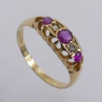 18ct gold, ruby and diamond ring, Chester 1915, 3.3 grams, 5.5mm, size P 1/2.