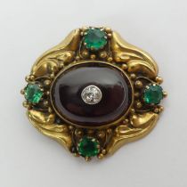 Antique gold, garnet, diamond and paste brooch dated 1835, 6.1 grams, 29.9mm x 27.3mm.