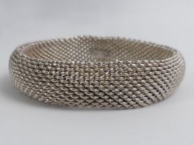 Tiffany style silver mesh bracelet, 45.7 grams, 15.3mm wide.