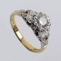 18ct gold, platinum and diamond (approx .25ct) ring, 3.5 grams, 6.6mm, size K.