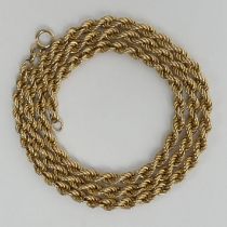 9ct gold Italian rope twist chain necklace, 5.6 grams, 3.6mm, 47cm.