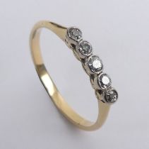 18ct gold diamond five stone ring, 2.2 grams,2.5mm, size O.