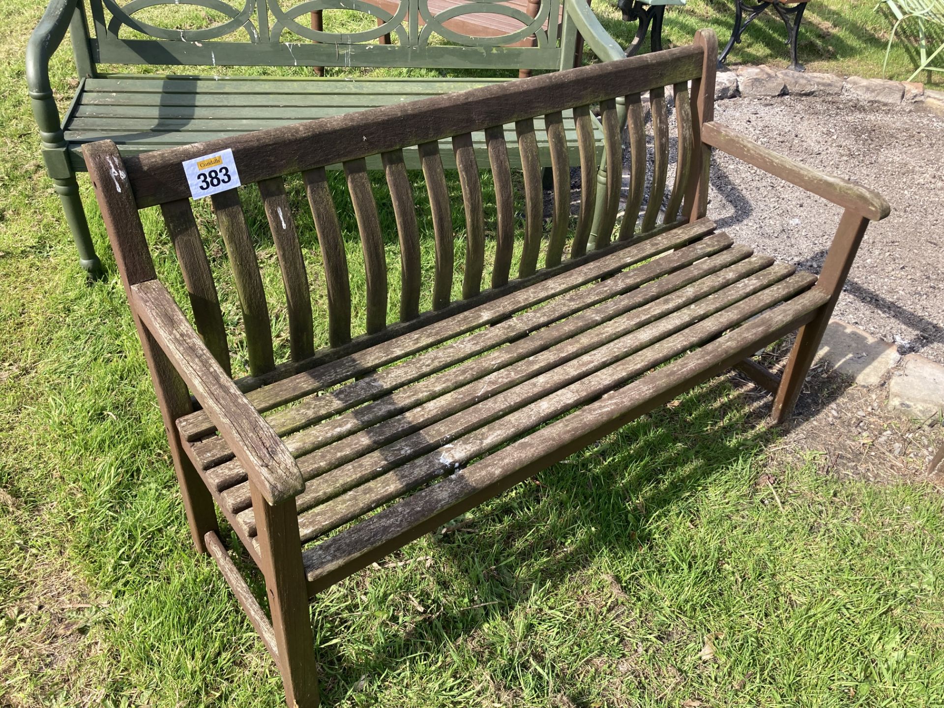 BROWN STAINED WOODEN GARDEN BENCH