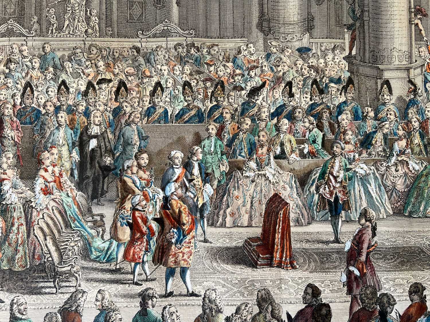 AN 18TH CENTURY HAND COLOURED ENGRAVING DEPICTING THE MARRIAGE OF PRINCE VAN NASSAU WEILBURG - Image 3 of 6