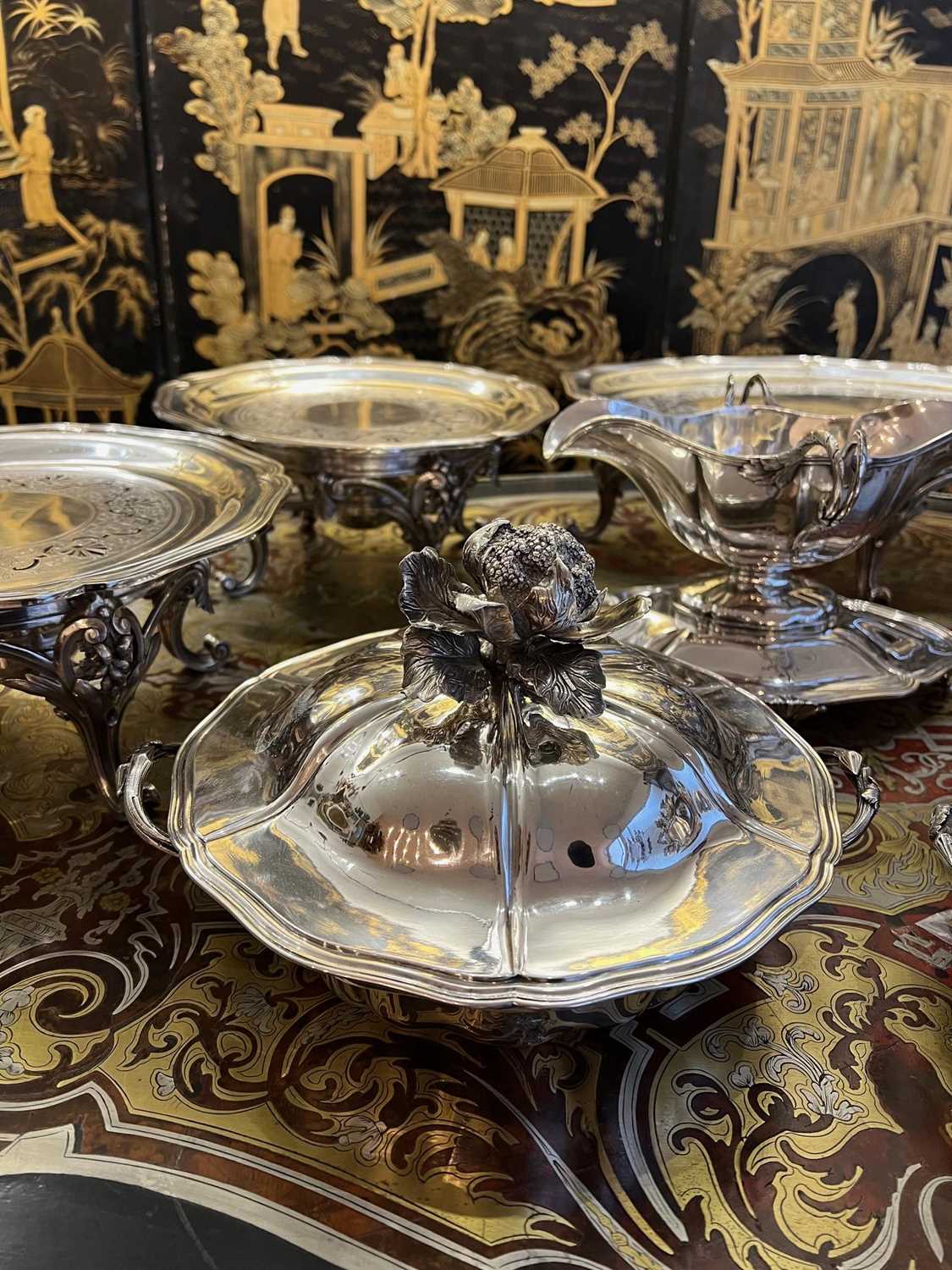 AN IMPRESSIVE 19TH CENTURY STERLING AND PLATED SILVER BOXED TABLE SUITE BY FROMENT MEURICE - Image 12 of 22
