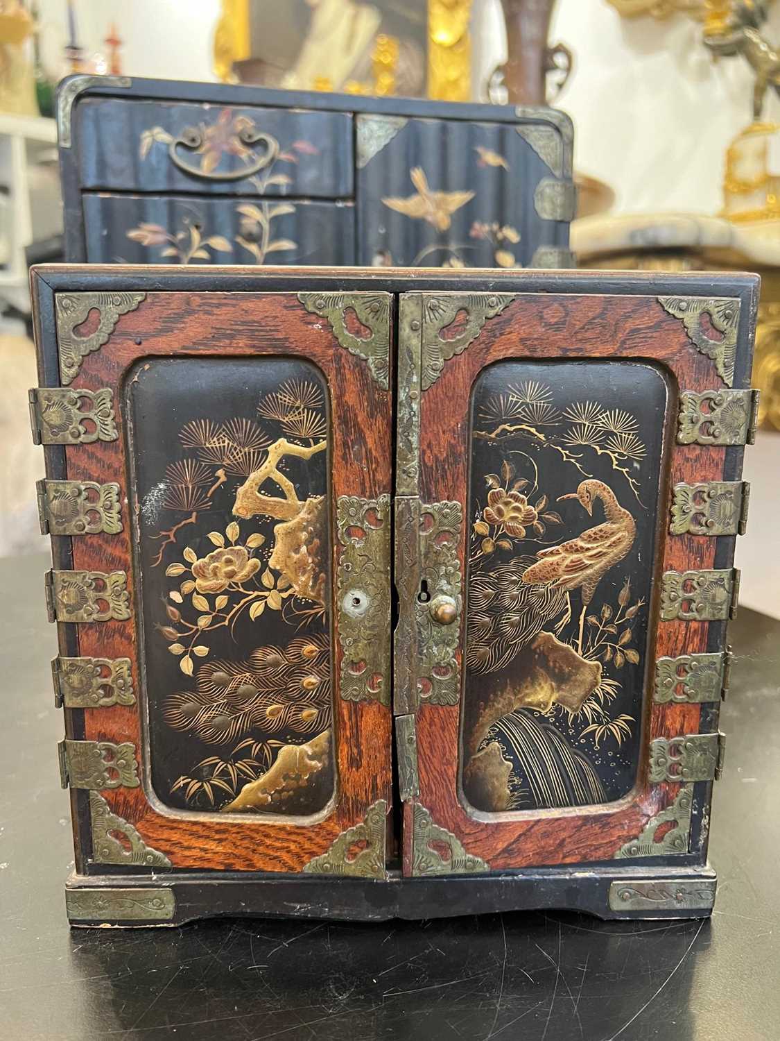 TWO LATE 19TH CENTURY JAPANESE LACQUERED AND GILT DECORATED MINIATURE TABLE CABINETS - Image 2 of 6