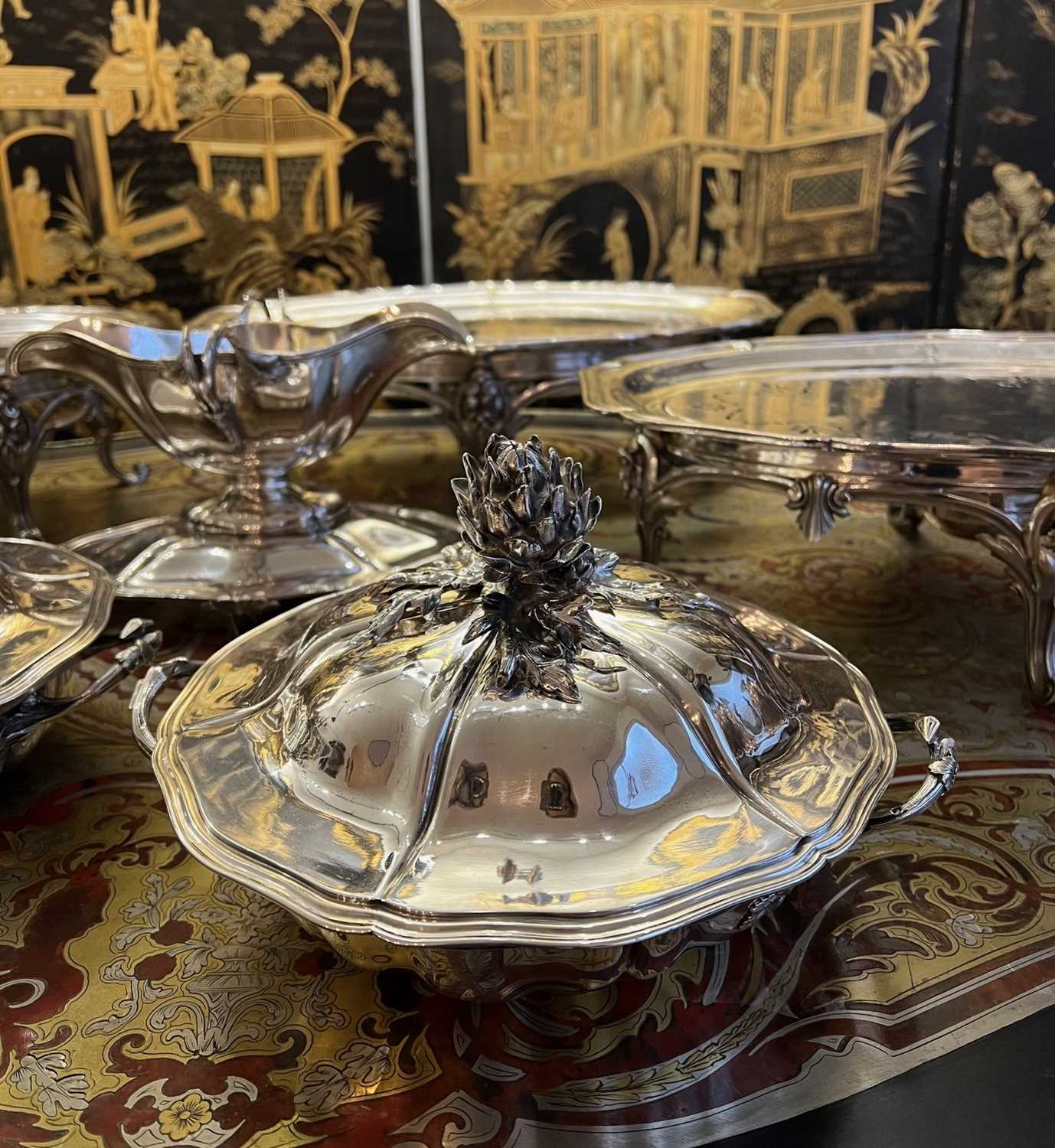 AN IMPRESSIVE 19TH CENTURY STERLING AND PLATED SILVER BOXED TABLE SUITE BY FROMENT MEURICE - Image 8 of 22