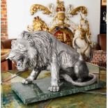 A MASSIVE ITALIAN SILVER MODEL OF A LION ON MARBLE BASE, C. 1970