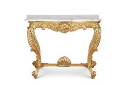 AN 18TH CENTURY FRENCH STYLE GILTWOOD AND MARBLE CONSOLE TABLE