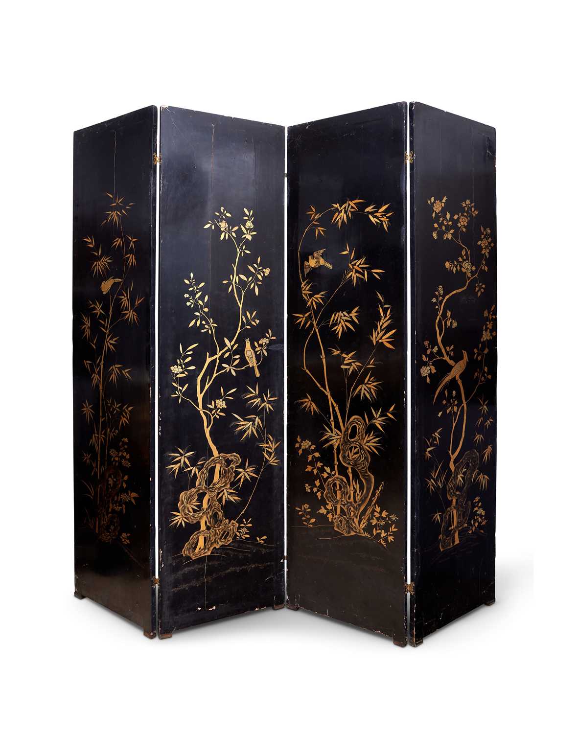 A LATE 18TH / EARLY 19TH CENTURY CHINESE BLACK LACQUERED, SILVER AND GILT DECORATED SCREEN - Image 2 of 9