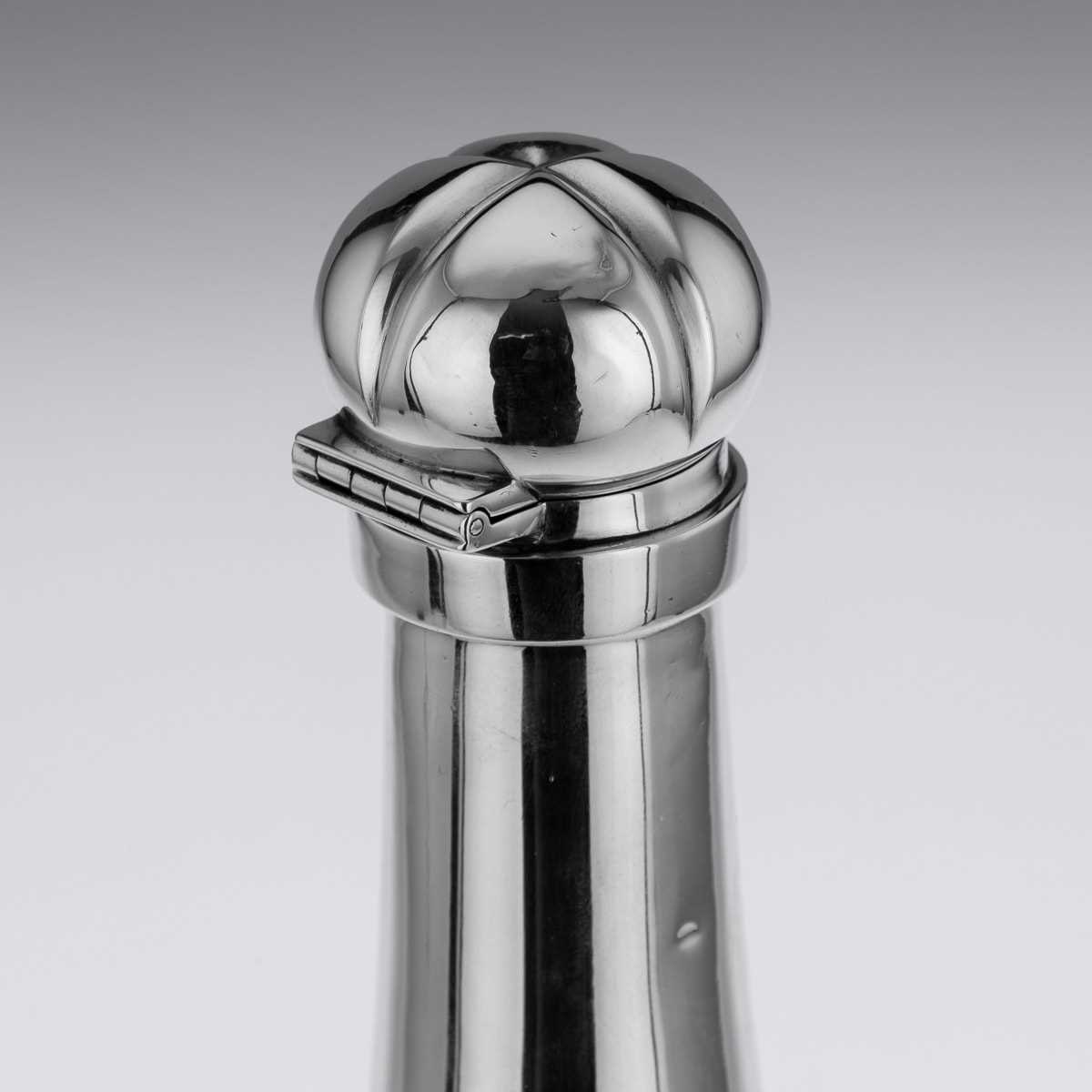 A 19TH CENTURY STERLING SILVER AND GLASS 'CHAMPAGNE BOTTLE' DECANTER C. 1895 - Image 10 of 14