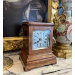 A MID 19TH CENTURY SATINWOOD FIVE GLASS LIBRARY CLOCK SIGNED J. POOLE, LONDON