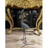 A MEIJI PERIOD LIFE SIZE BRONZE MODEL OF A RED-CROWNED CRANE