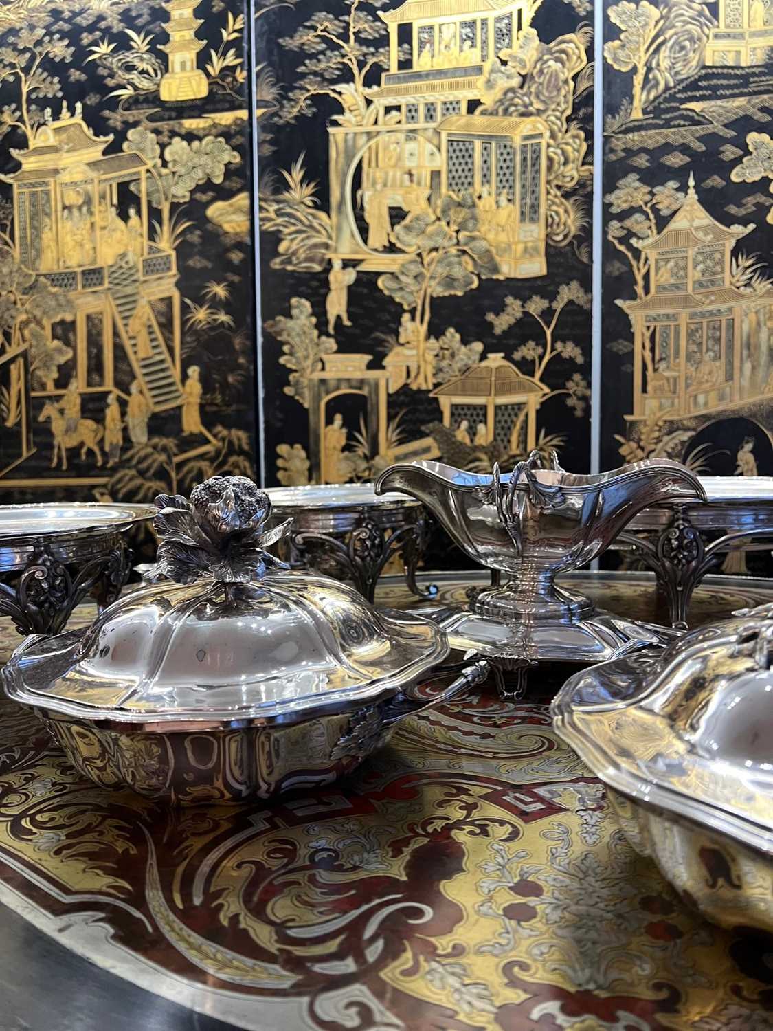 AN IMPRESSIVE 19TH CENTURY STERLING AND PLATED SILVER BOXED TABLE SUITE BY FROMENT MEURICE - Image 10 of 22