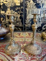 A PAIR OF 19TH CENTURY FRENCH GILT BRONZE CANDLESTICKS