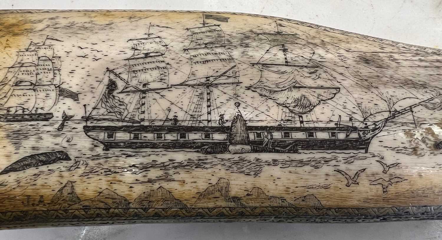 A COMMEMORATIVE RESIN SCRIMSHAW WHALE RIB FOR THE TOPAZ WHALER 1840 - Image 4 of 4