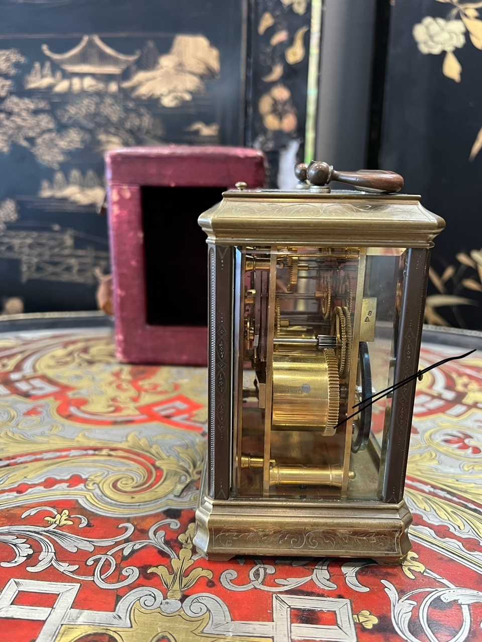 A LATE 19TH CENTURY FRENCH GILT BRASS STRIKING CARRIAGE CLOCK WITH PUSH REPEAT - Bild 2 aus 7