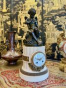 A 19TH CENTURY FRENCH BRONZE AND MARBLE MANTEL CLOCK AFTER FALCONET