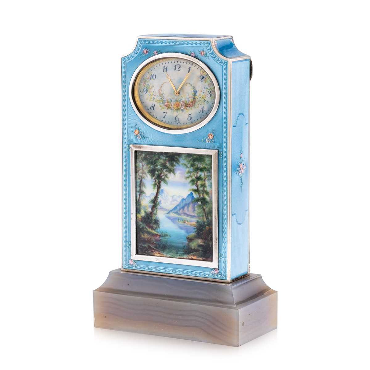 A FINE EARLY 20TH CENTURY SWISS SOLID SILVER AND GUILLOCHE ENAMEL TRAVEL CLOCK IN DISPLAY CASE - Image 3 of 62