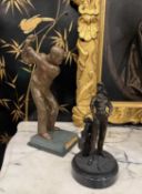 TWO BRONZE FIGURES OF GOLFERS