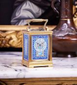 A FINE LATE 19TH CENTURY FRENCH GILT BRASS AND PORCELAIN CARRIAGE CLOCK