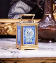 A FINE LATE 19TH CENTURY FRENCH GILT BRASS AND PORCELAIN CARRIAGE CLOCK