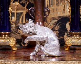 A LATE 19TH CENTURY STERLING SILVER GERMAN MODEL OF A CAT CIRCA 1890