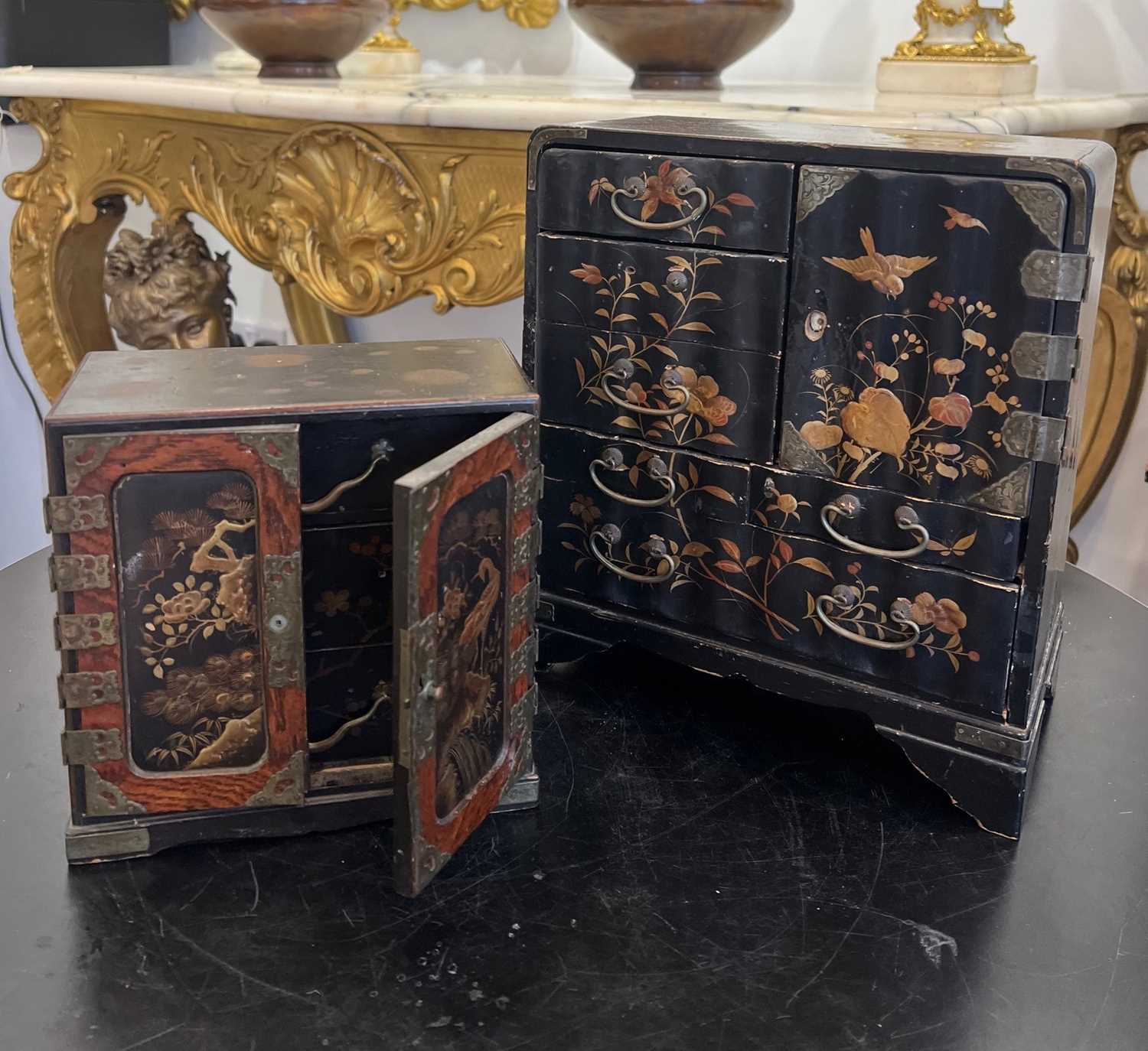 TWO LATE 19TH CENTURY JAPANESE LACQUERED AND GILT DECORATED MINIATURE TABLE CABINETS - Image 3 of 6