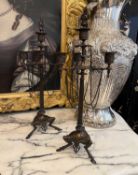 A PAIR OF 19TH CENTURY FRENCH BRONZE CANDELABRA IN THE MANNER OF BARBEDIENNE