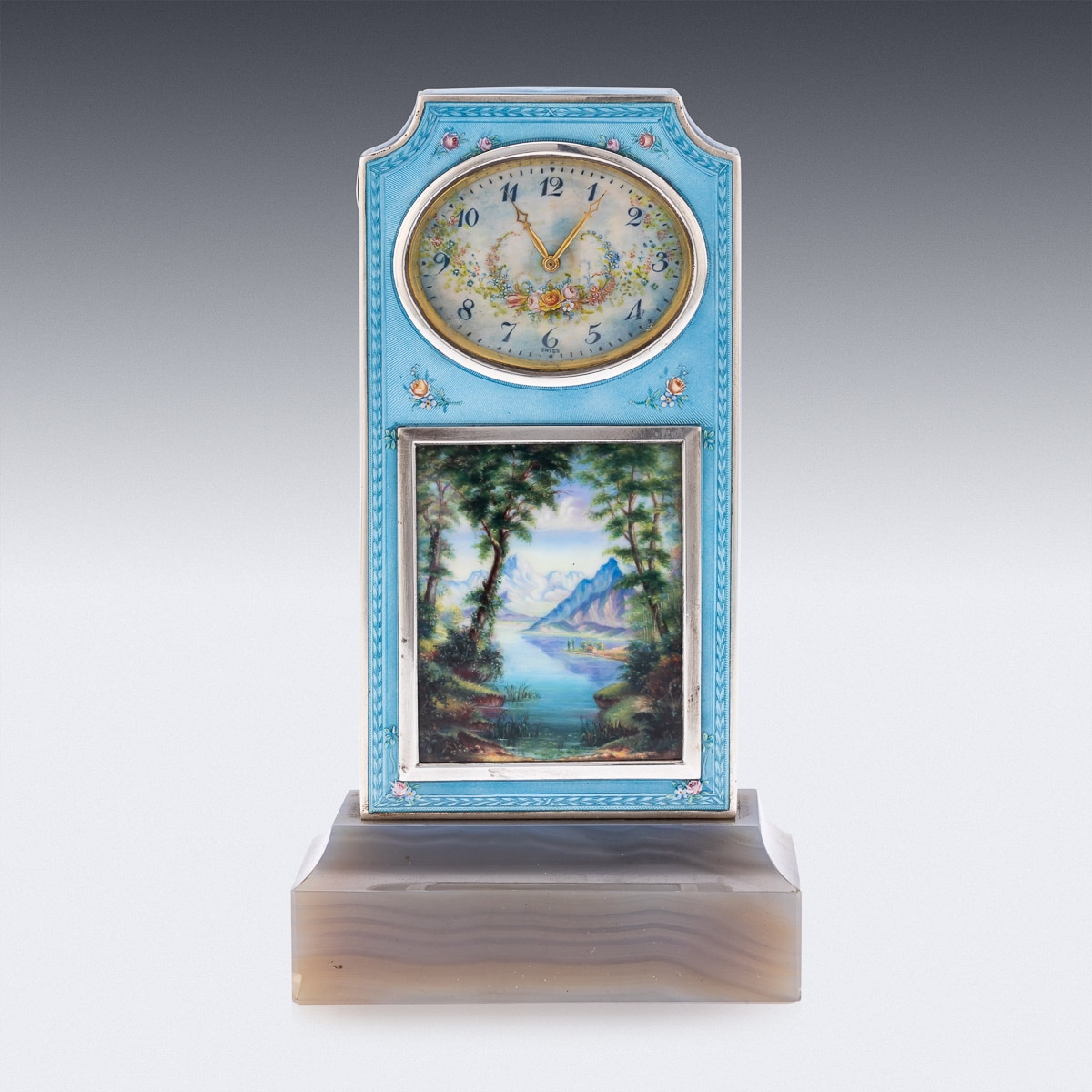 A FINE EARLY 20TH CENTURY SWISS SOLID SILVER AND GUILLOCHE ENAMEL TRAVEL CLOCK IN DISPLAY CASE - Image 35 of 62