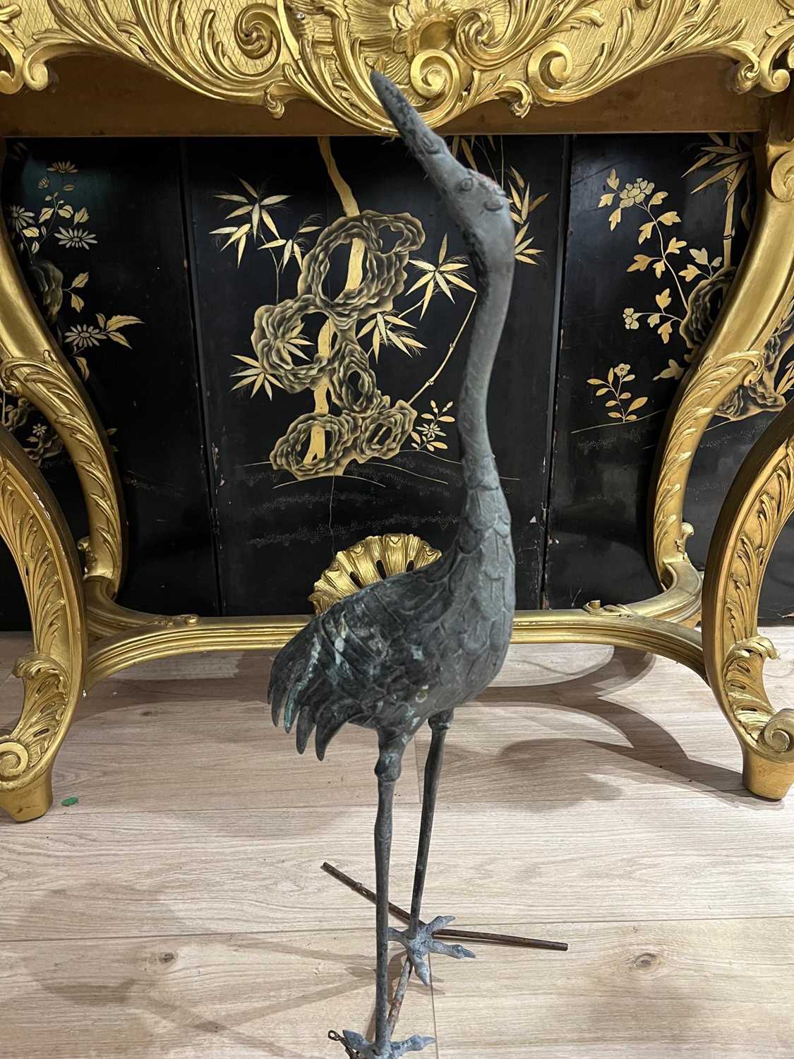 A MEIJI PERIOD LIFE SIZE BRONZE MODEL OF A RED-CROWNED CRANE - Image 2 of 3