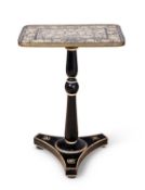 A REGENCY PENWORK AND LACQUERED OCCASIONAL TABLE