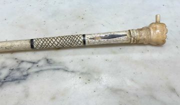 AN 18TH / 19TH CENTURY ENGLISH CARVED MARINE IVORY WALKING CANE