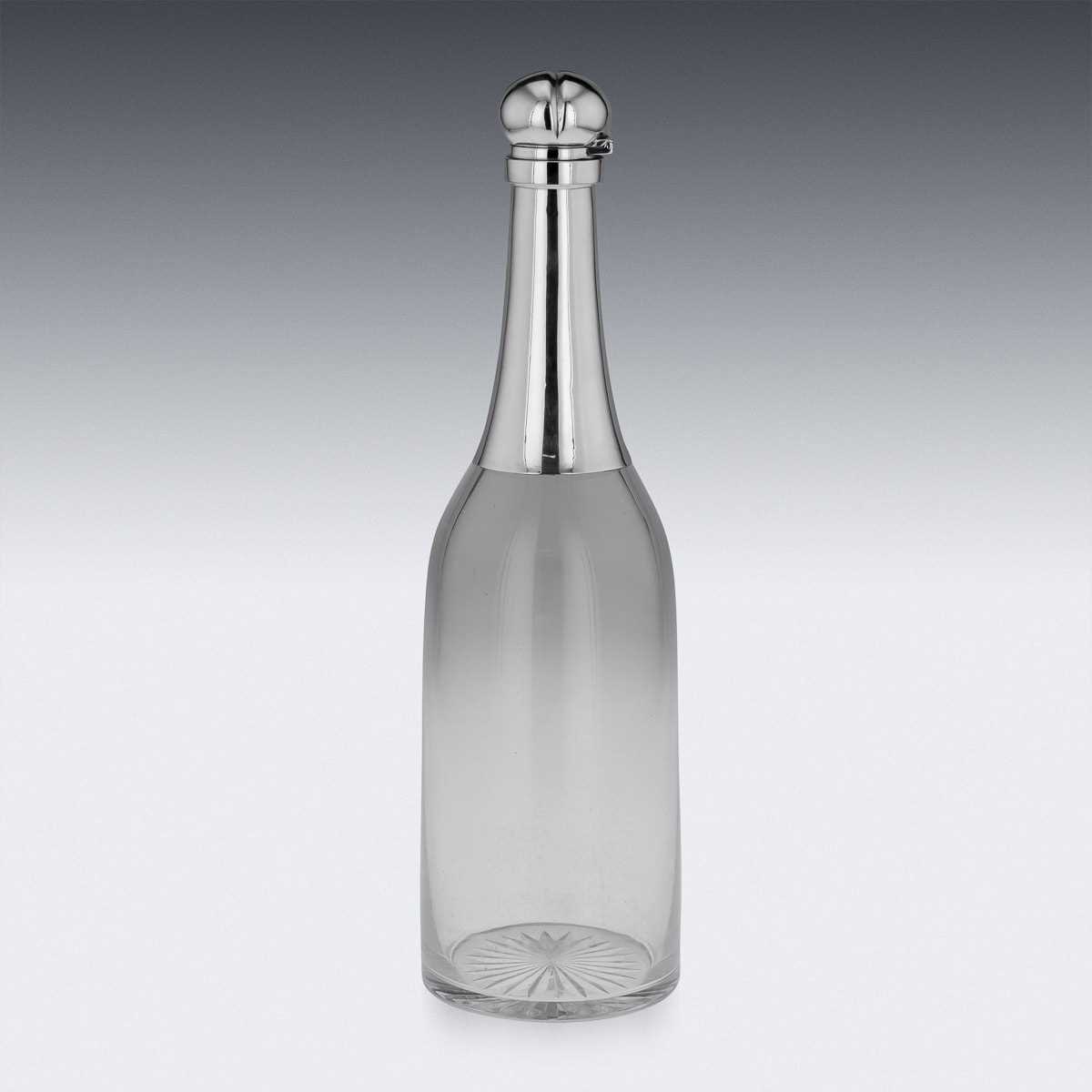 A 19TH CENTURY STERLING SILVER AND GLASS 'CHAMPAGNE BOTTLE' DECANTER C. 1895 - Image 4 of 14