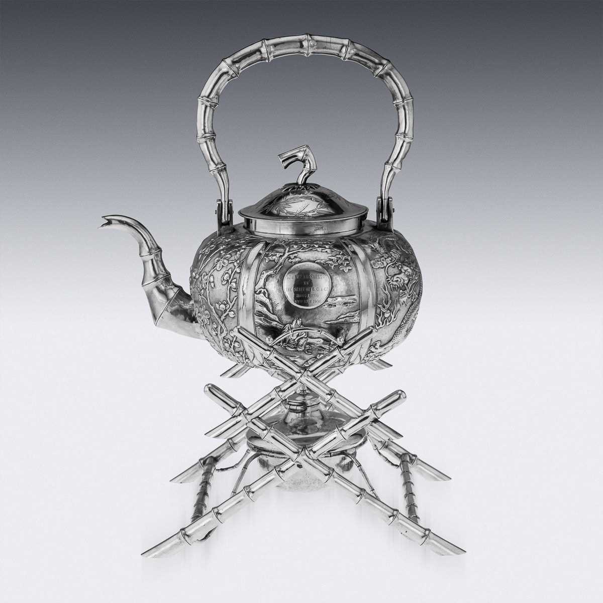 AN EARLY 20TH CENTURY CHINESE EXPORT SILVER KETTLE ON STAND, SUN SHING, C. 1900 - Image 3 of 28