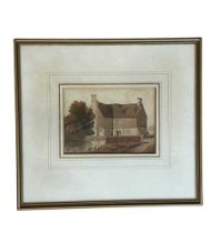 AN EARLY 19TH CENTURY WATERCOLOUR DEPICTING THE HOUSE AT LONGMERSTON WHERE CHARLES II HID