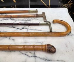 FIVE 19TH AND EARLY 20TH CENTURY NOVELTY WALKING CANES WITH SPECIAL FEATURES